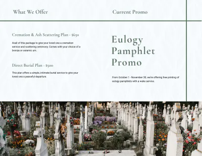 Free Printable Eulogy Funeral Bi-Fold Brochure Template to Edit Online