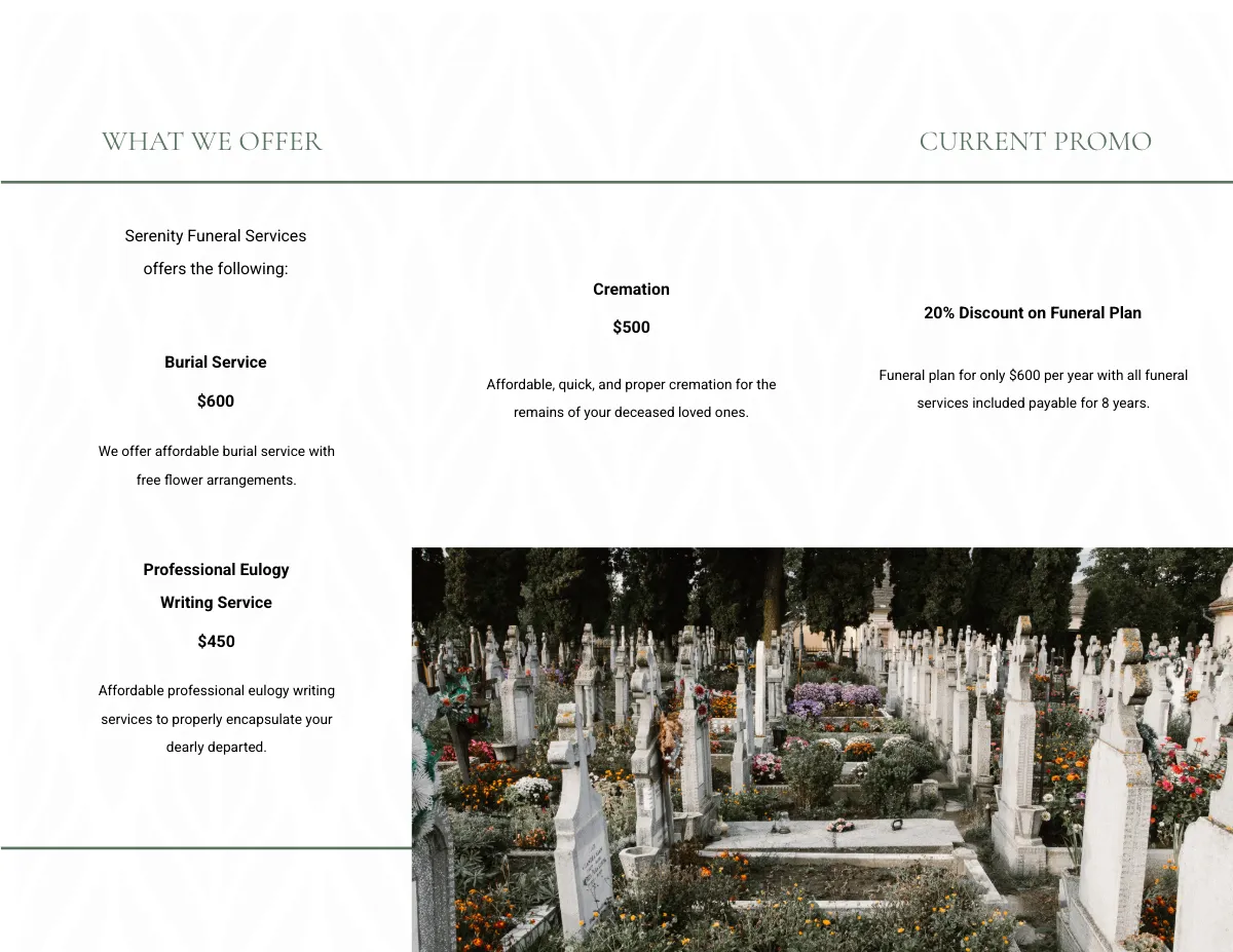 Free Printable Eulogy Funeral Tri-Fold Brochure Template to Edit Online
