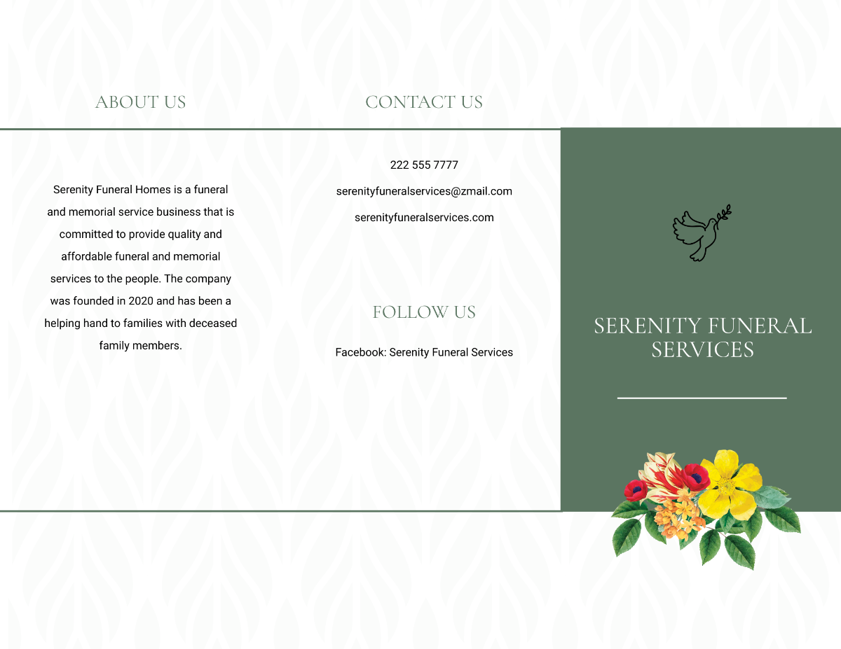 Printable Eulogy Funeral Tri-Fold Brochure Template - Edit Online & Download