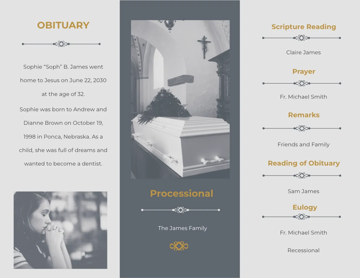 Free Religious Funeral Program Tri-Fold Brochure Template to Edit Online