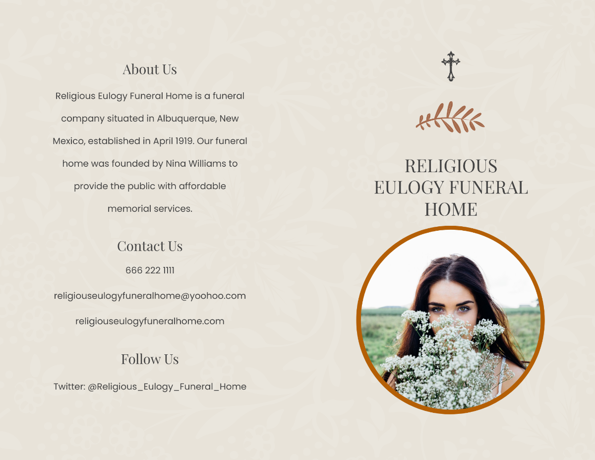 Religious Eulogy Funeral Bi-Fold Brochure Template - Edit Online & Download