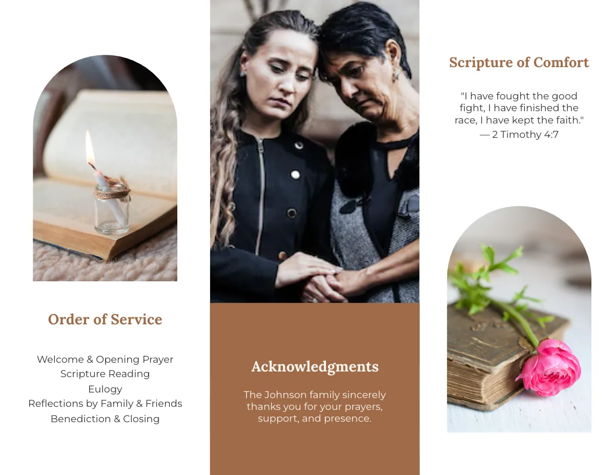 Free Religious Eulogy Funeral Tri-Fold Brochure Template to Edit Online