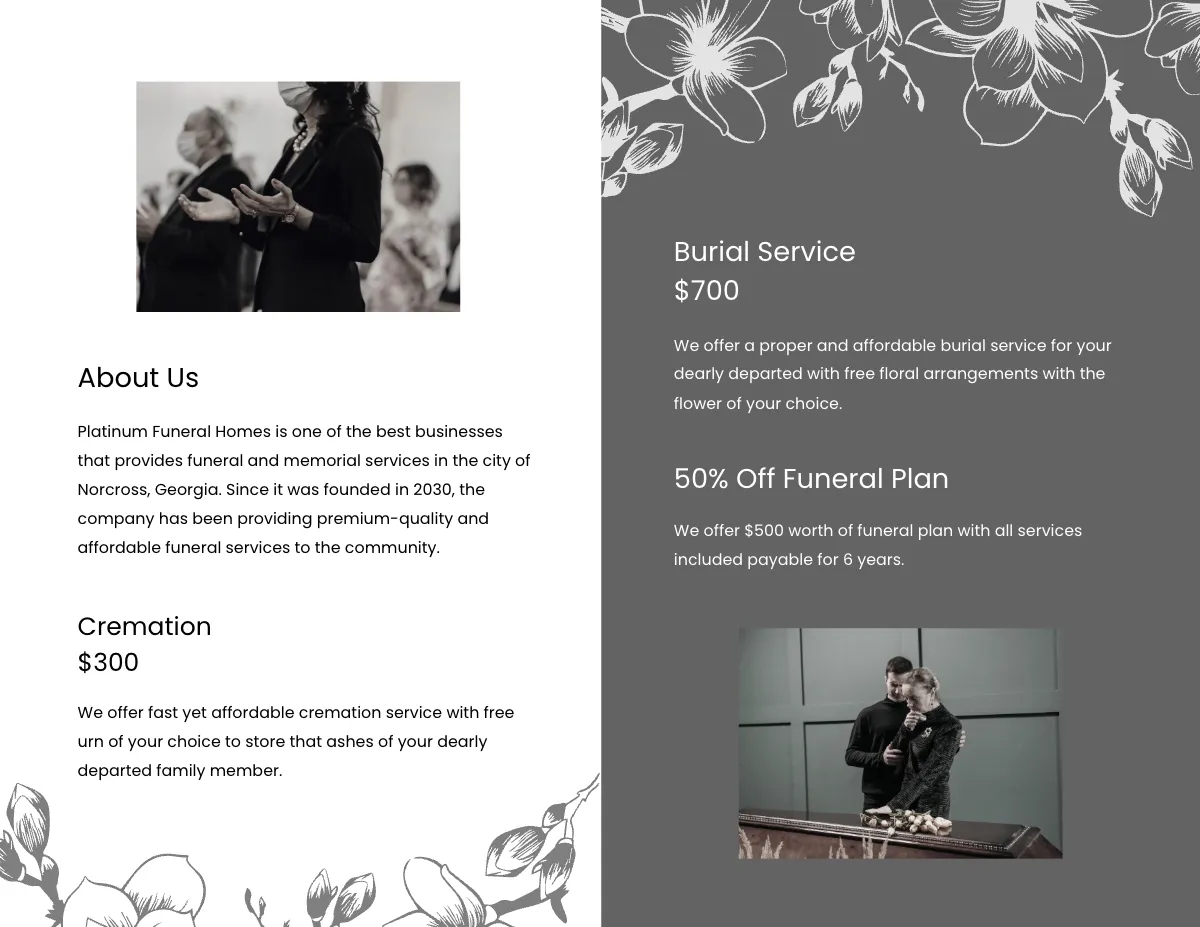Free Sample Acknowledgement Funeral Bi-Fold Brochure Template to Edit Online