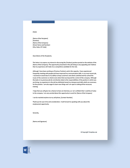 FREE Job Application Letter For Receptionist Position Template - Word