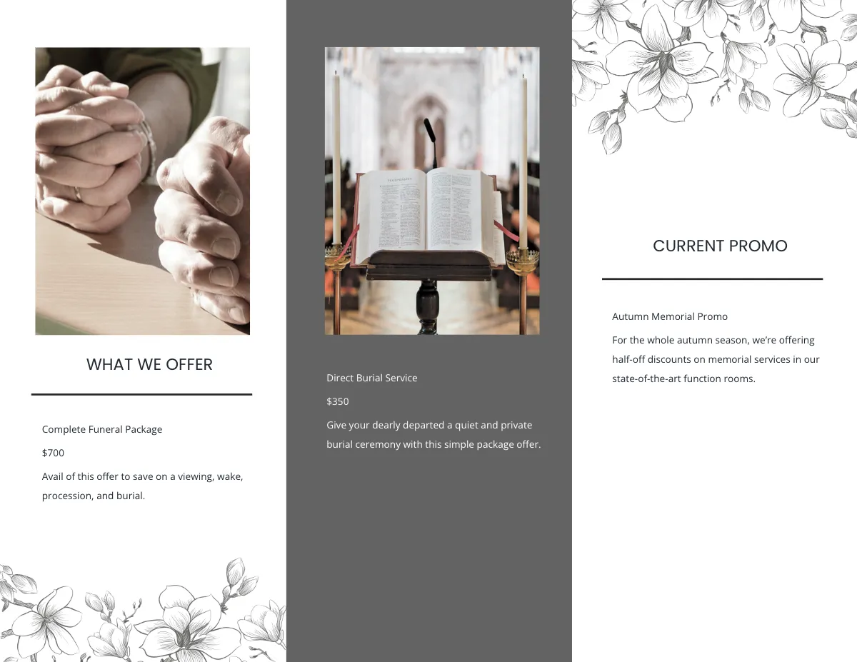 Free Sample Acknowledgement Funeral Tri-Fold Brochure Template to Edit Online