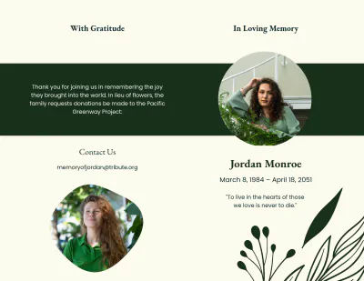 Free Sample Eulogy Funeral Bi-Fold Brochure Template to Edit Online