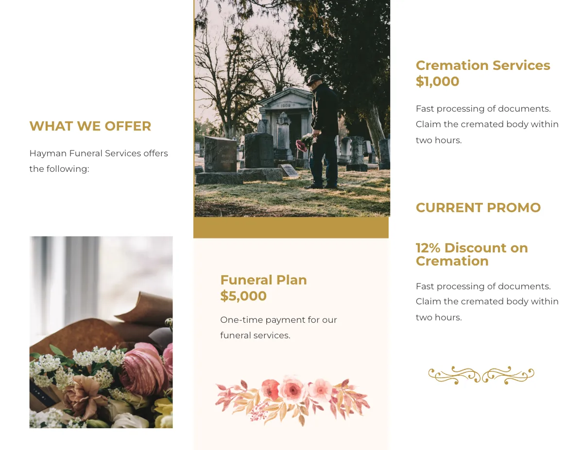 Free Sample Funeral Plan Tri-Fold Brochure Template to Edit Online