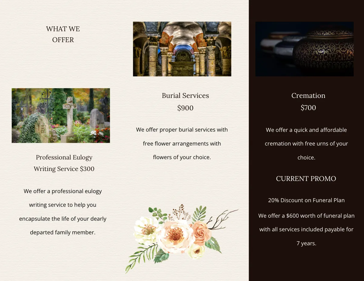 Free Sample Funeral Program Tri-Fold Brochure Template to Edit Online