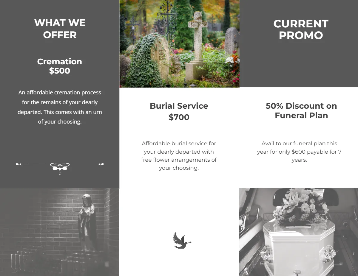 Free Simple Funeral Service Tri-Fold Brochure Template to Edit Online
