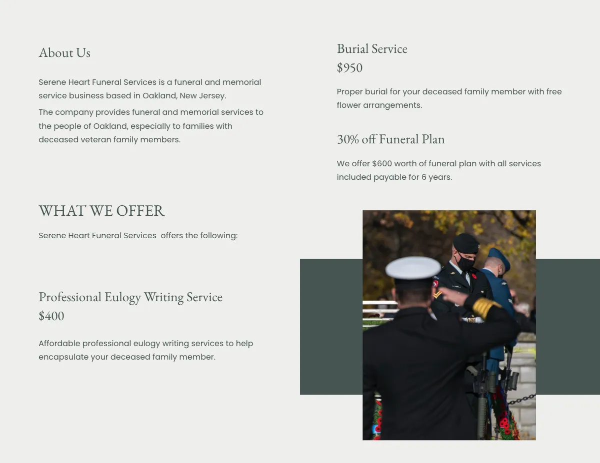 Free Veteran Funeral Memorial Bi-Fold Brochure Template to Edit Online