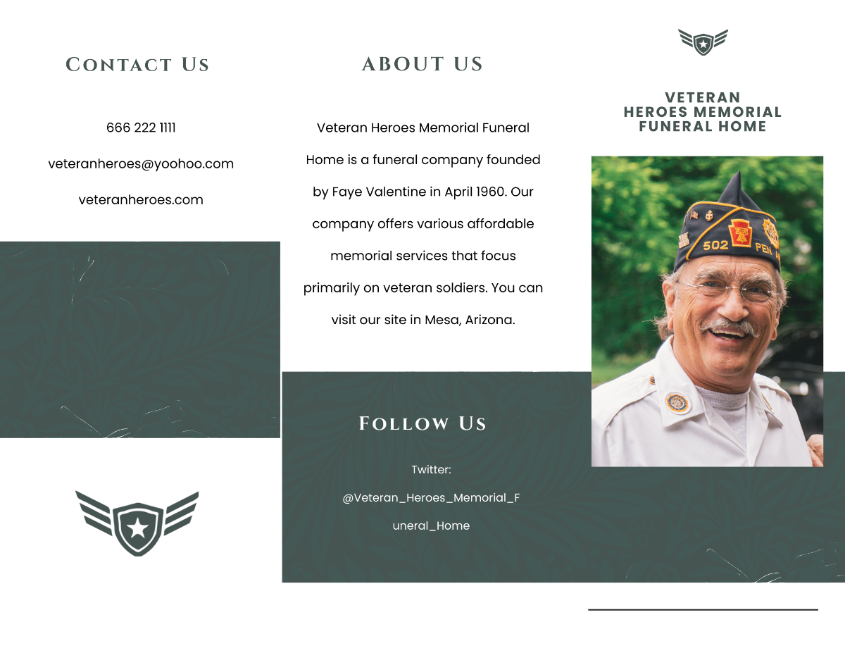 Veteran Funeral Memorial Tri-Fold Brochure Template - Edit Online & Download