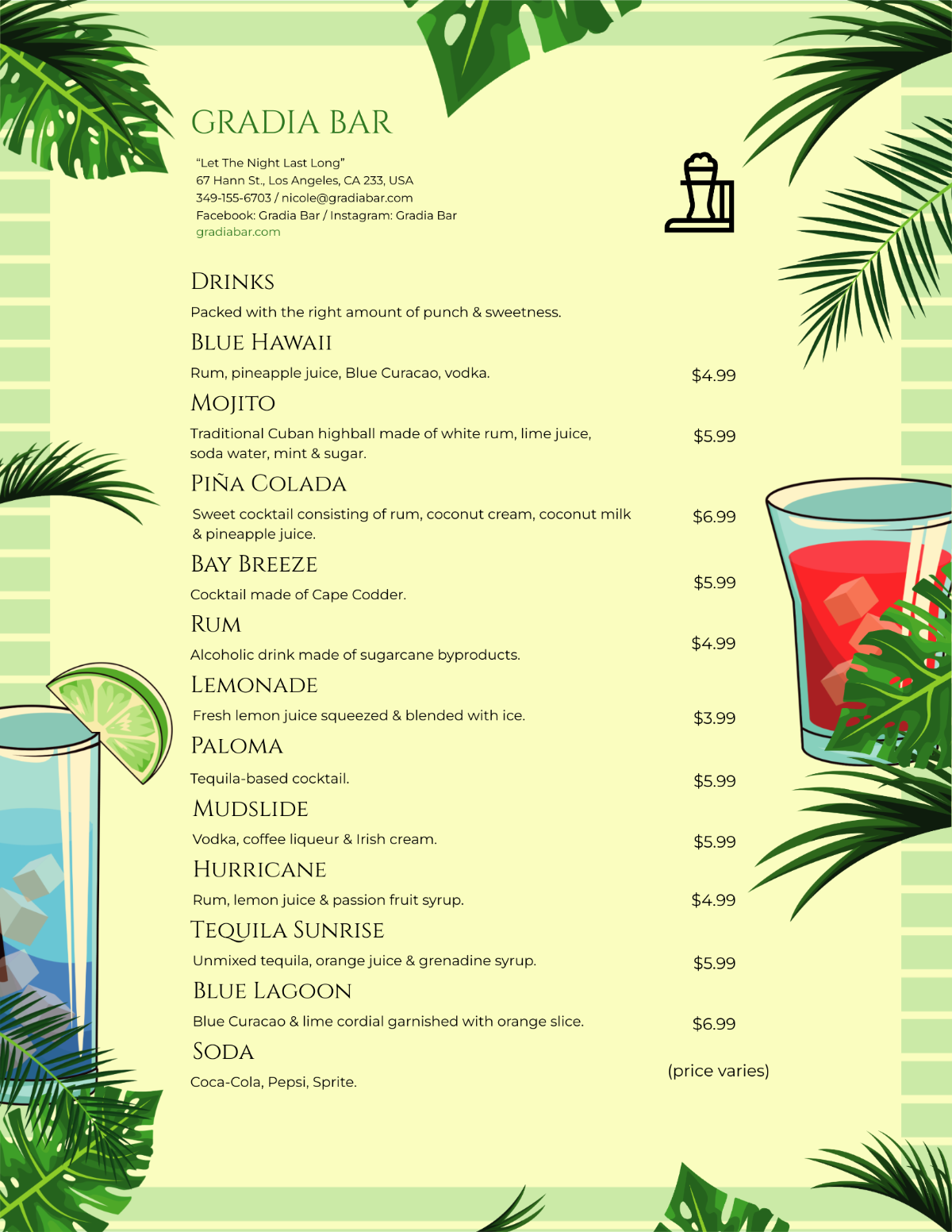 Tropical Cocktail Menu Template - Edit Online & Download