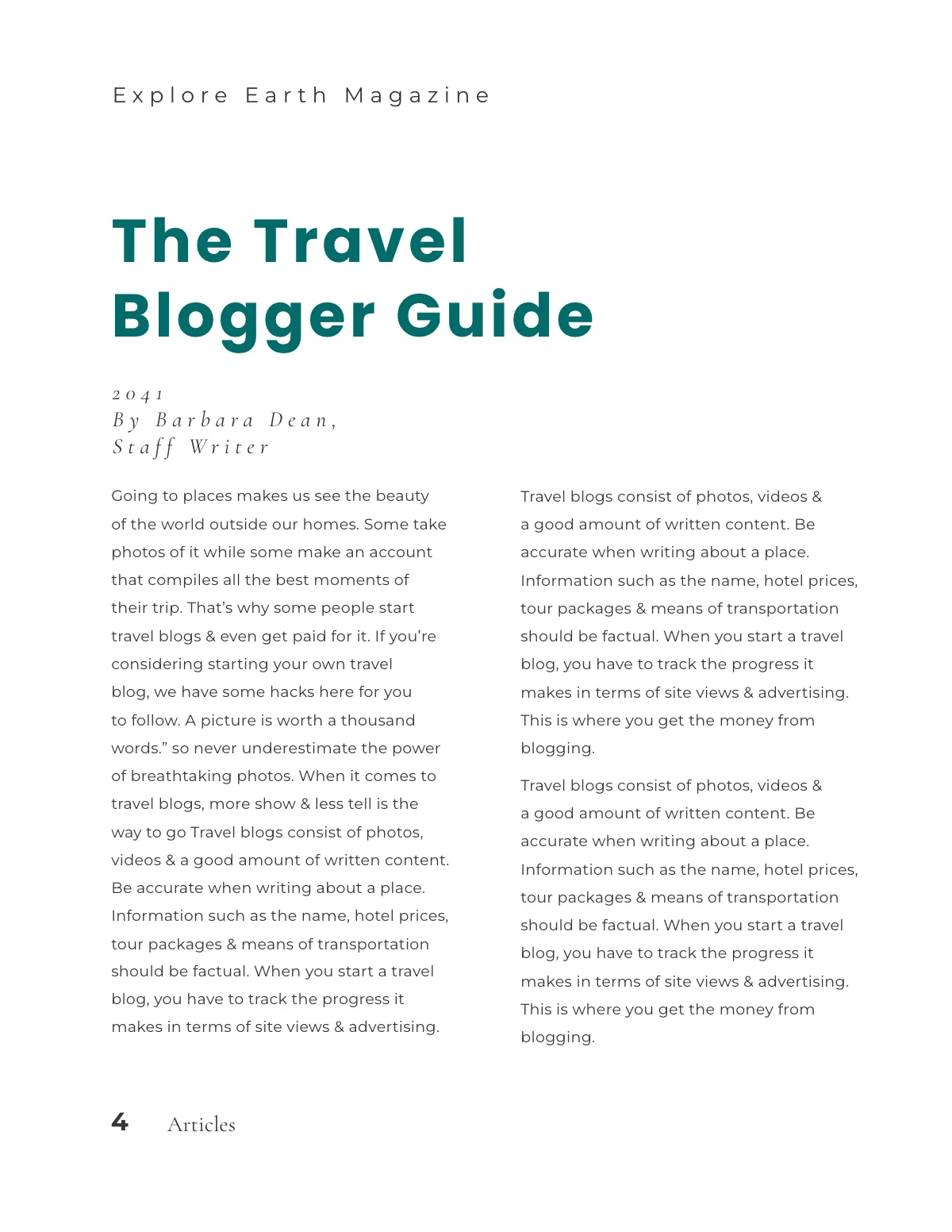Free Geographical Traveler magazine Template to Edit Online