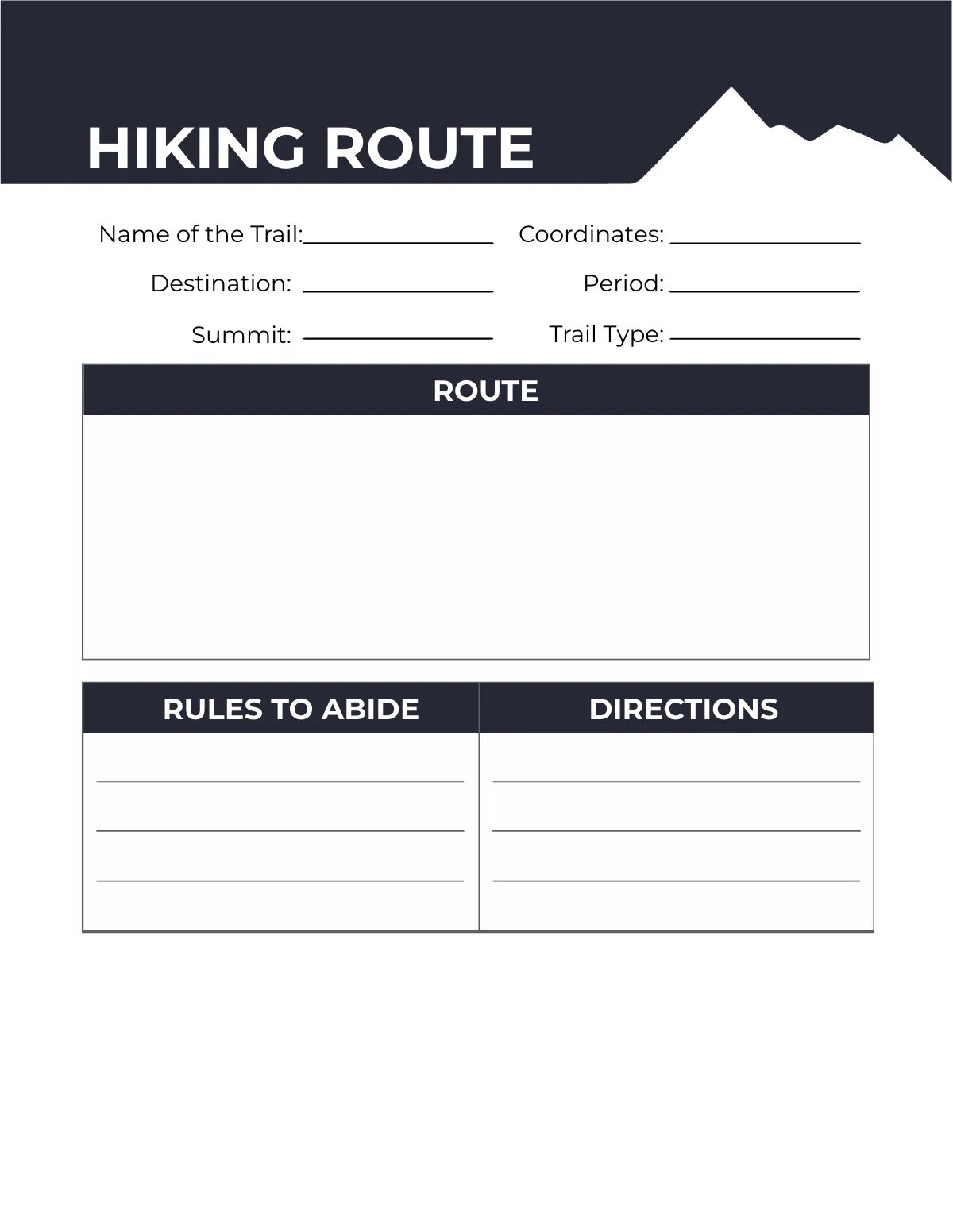 Free Hiking Route Planner Template to Edit Online
