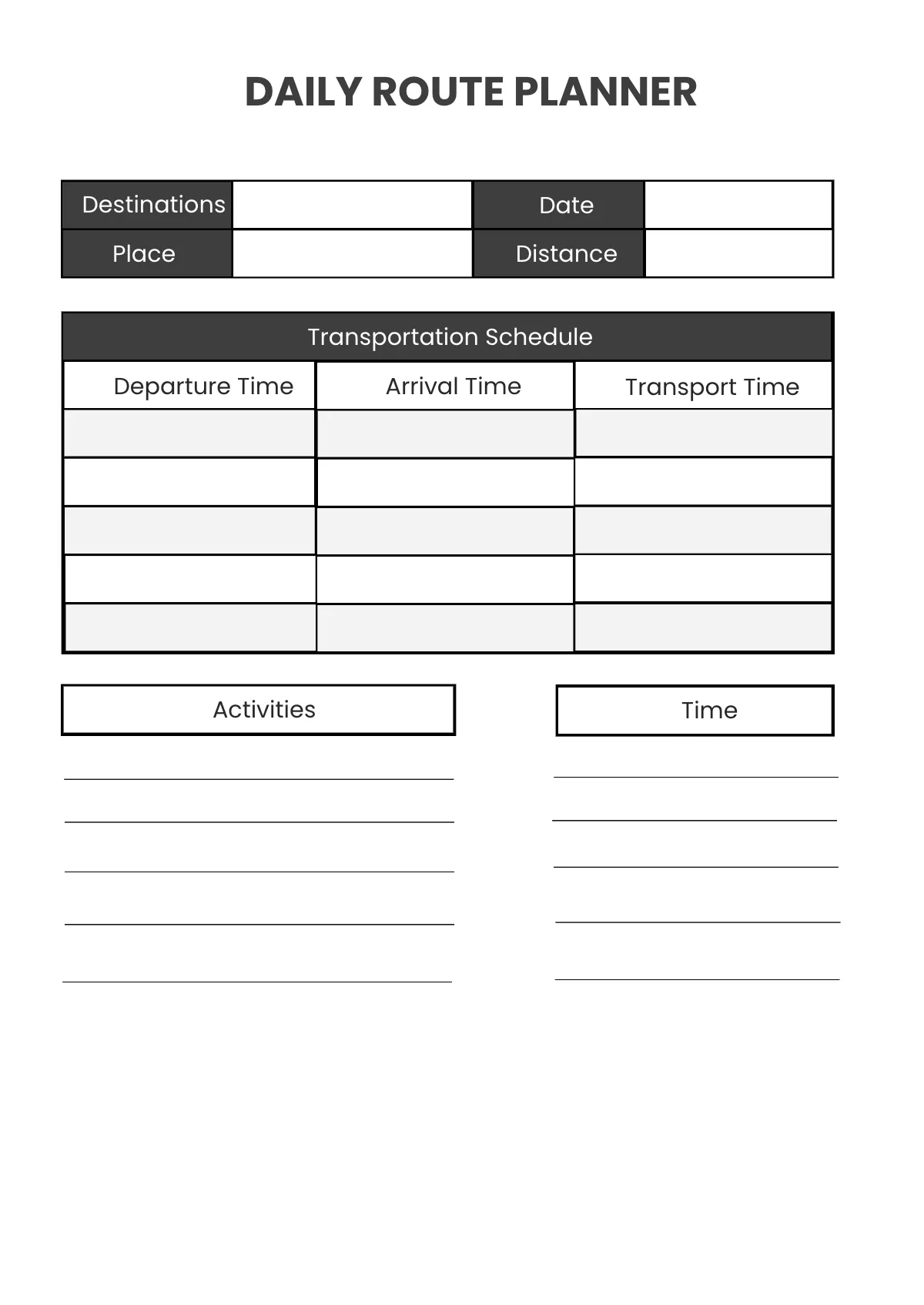 Free Basic Daily Route Planner Template to Edit Online