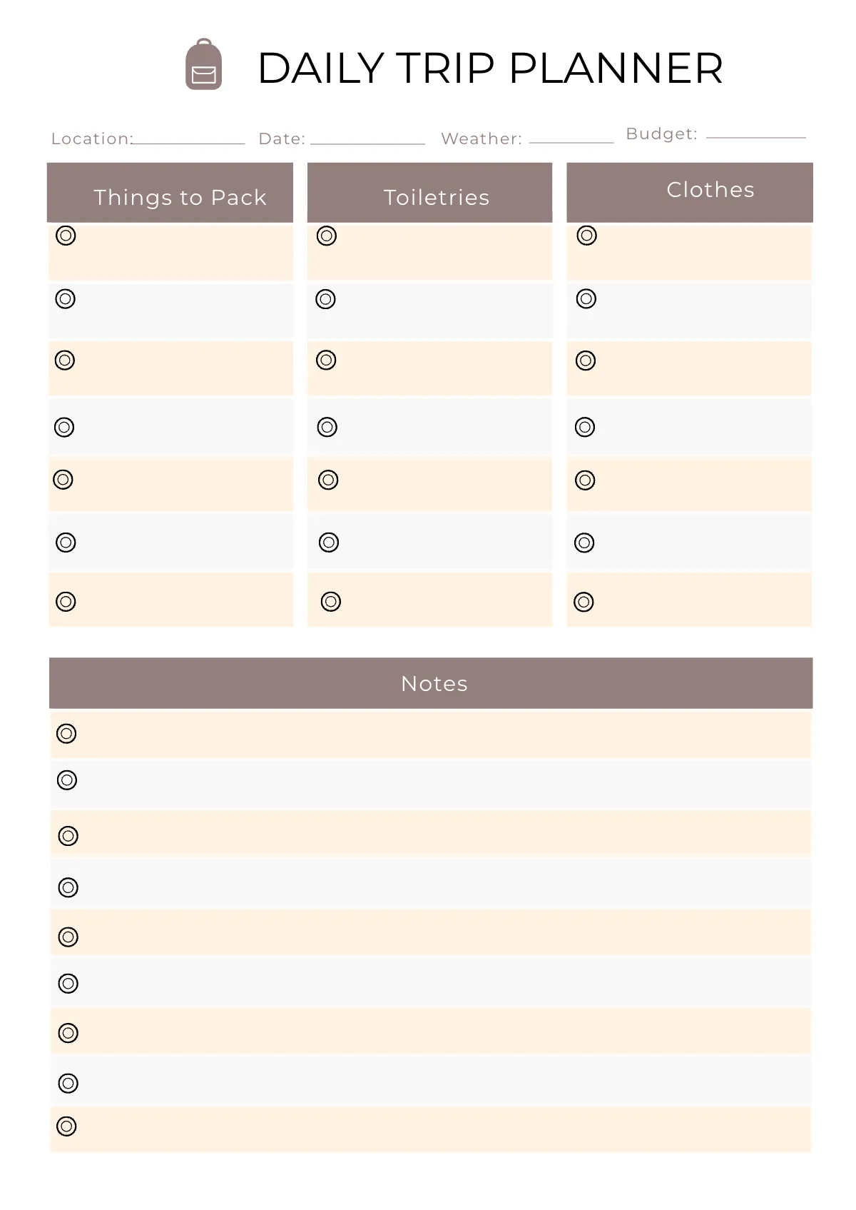 Free Printable Trip Planner Template to Edit Online