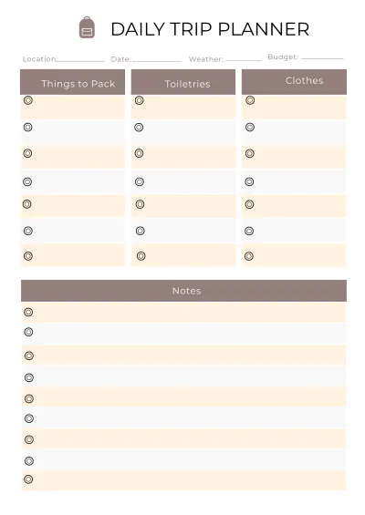 Free Printable Trip Planner Template to Edit Online