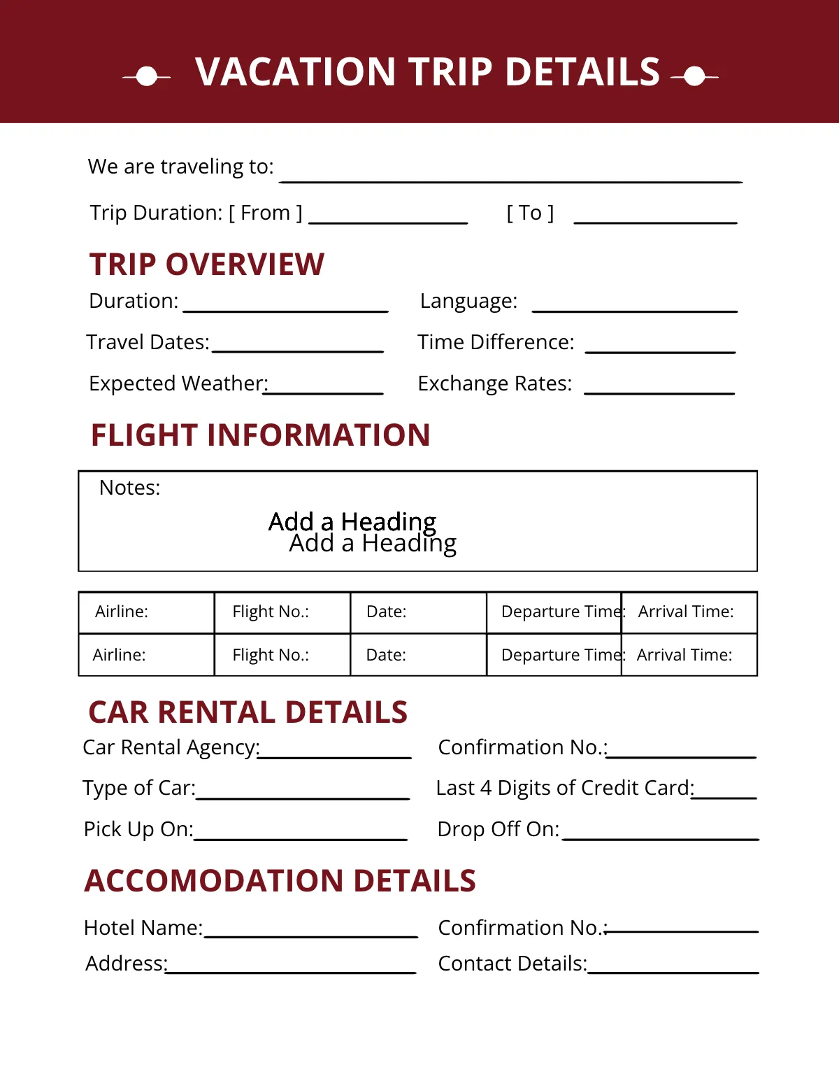 Free Company Vacation Planner Template to Edit Online