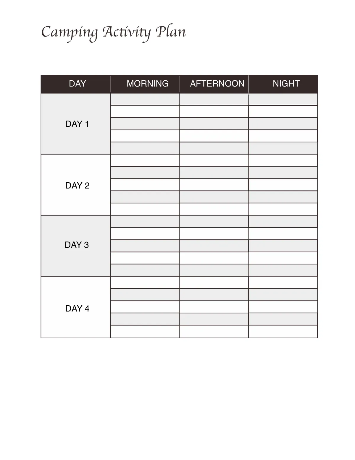 Free Camping Travel Planner Template to Edit Online