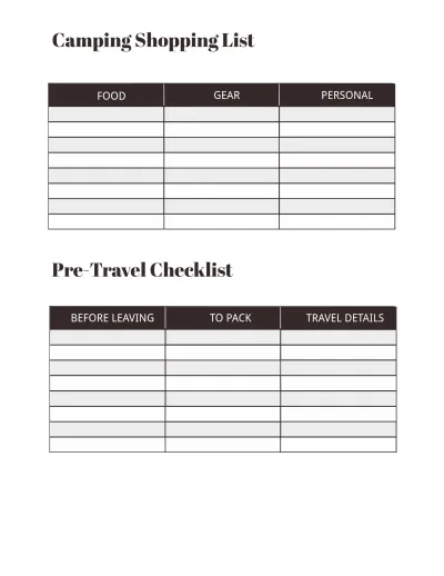 Free Camping Travel Planner Template to Edit Online