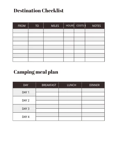 Free Camping Travel Planner Template to Edit Online