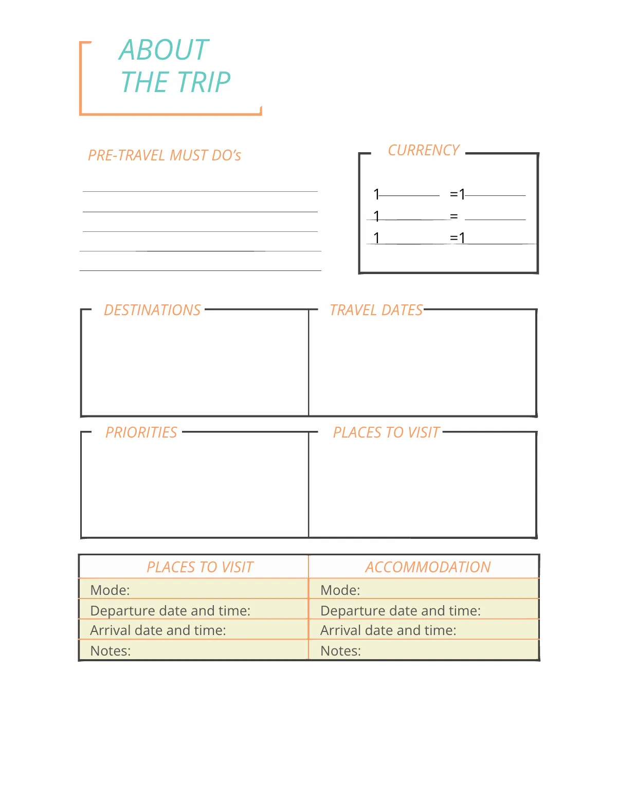 Free Monthly Travel Planner Template to Edit Online