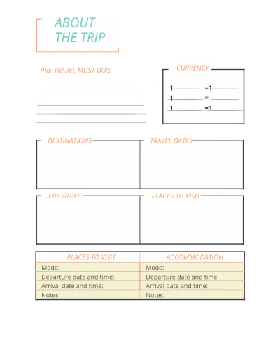 Free Monthly Travel Planner Template to Edit Online
