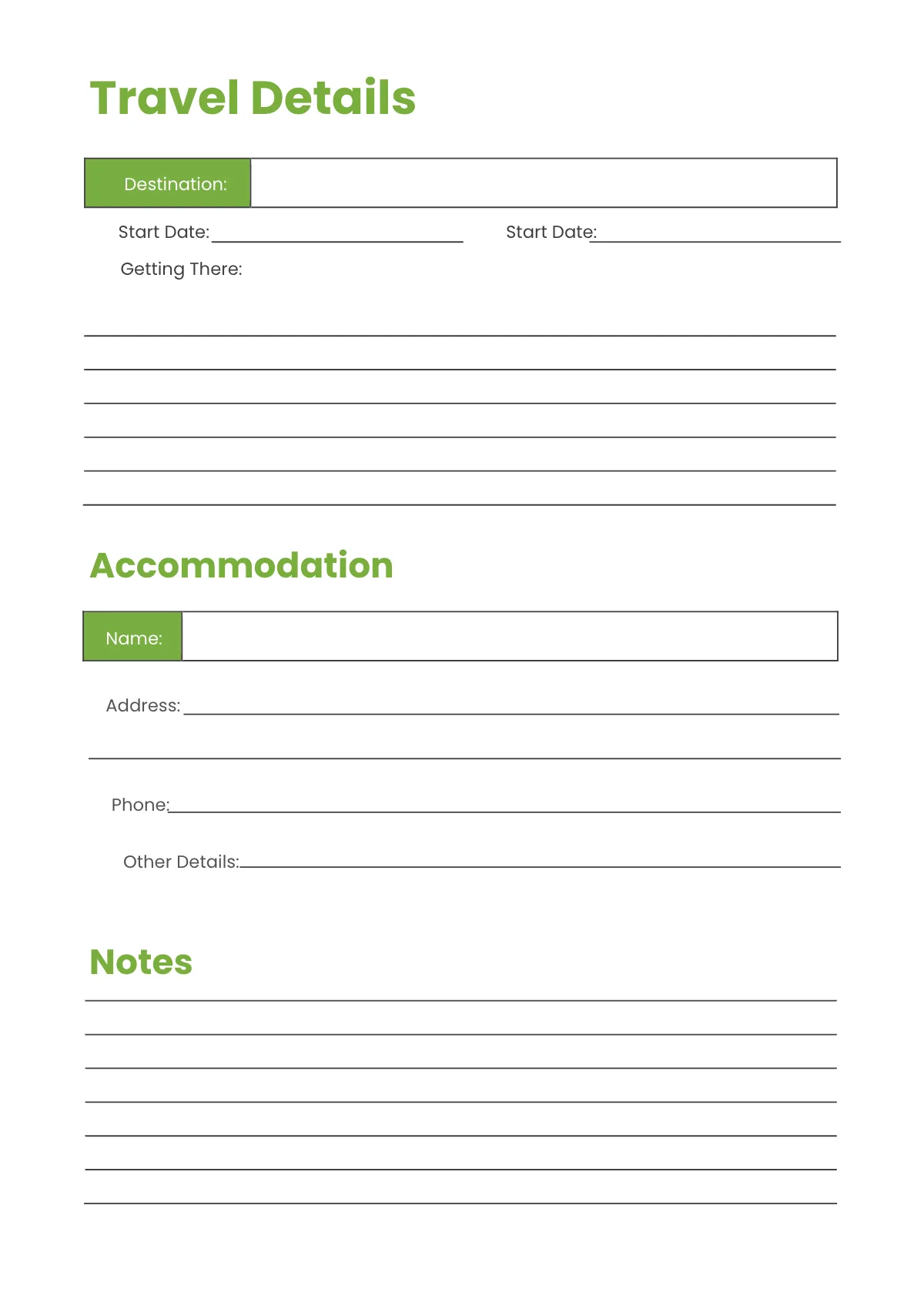 Free Simple Travel Planner Template to Edit Online