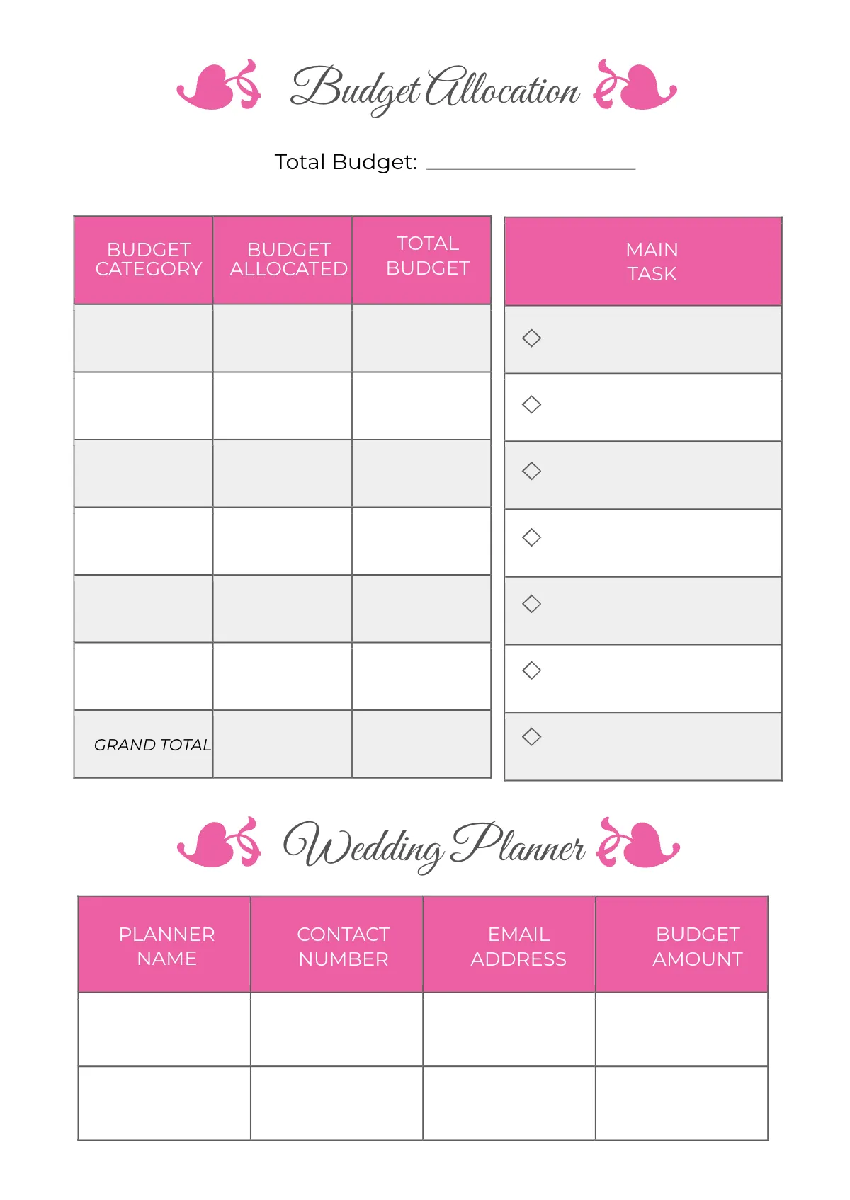 Free Basic Wedding Planner Template to Edit Online