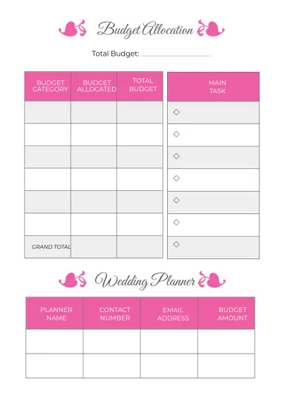 Free Basic Wedding Planner Template to Edit Online
