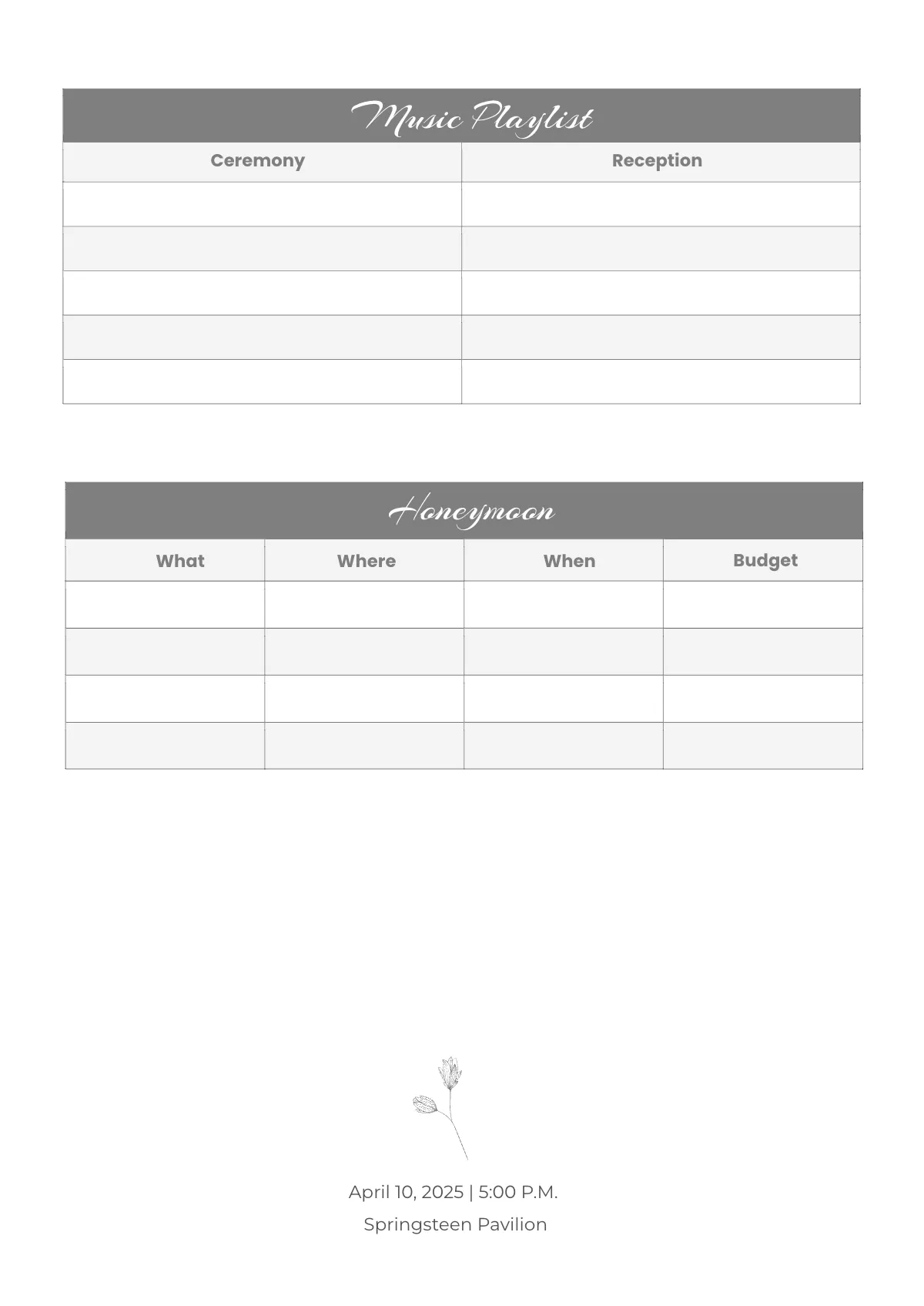 Free Blank Wedding Planner Template to Edit Online