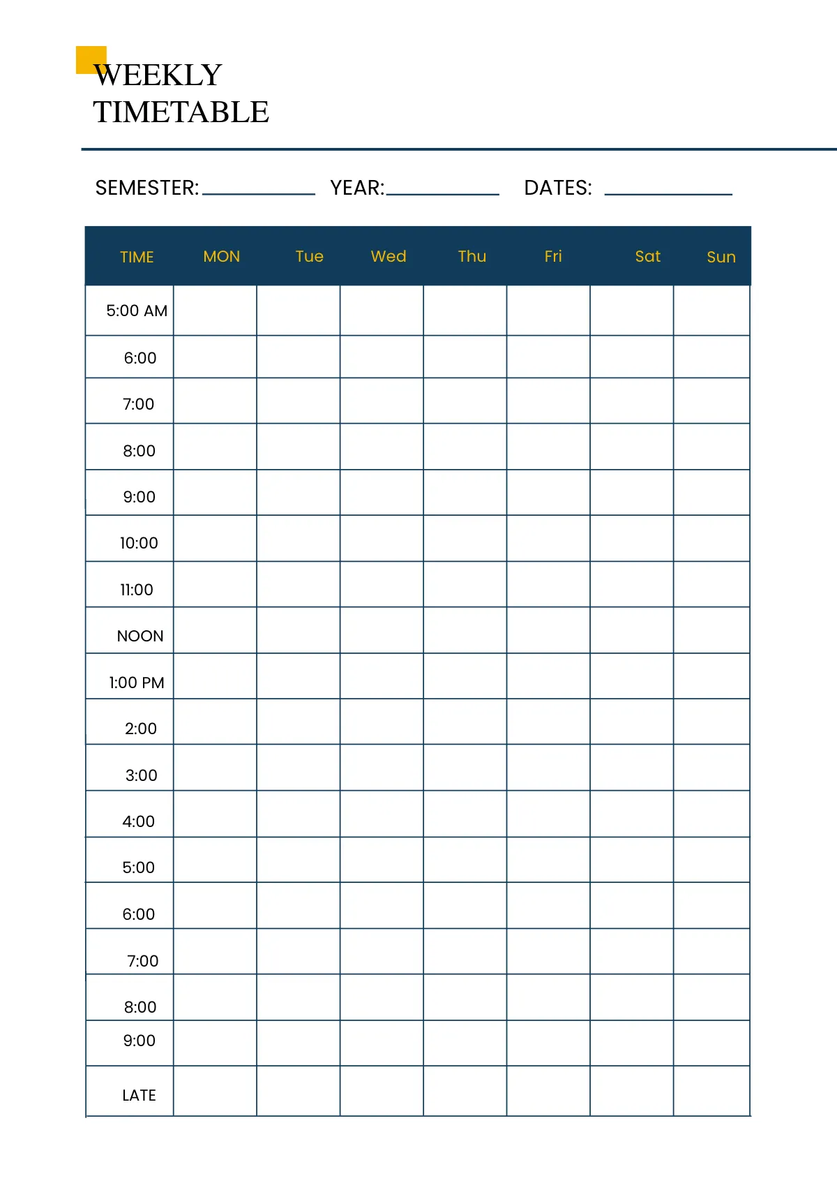 Free Blank College Planner Template to Edit Online