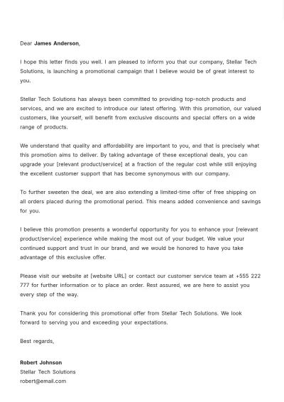 Free Company Promotion Letter Template to Edit Online