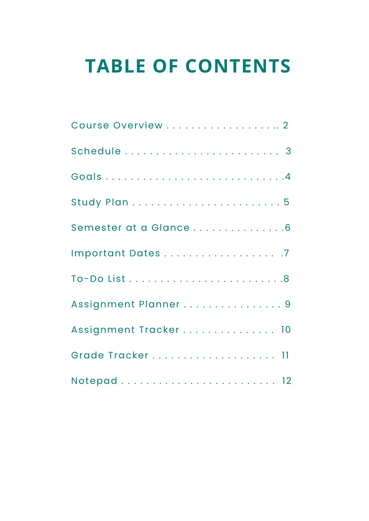 Free Printable Course Planner Template to Edit Online