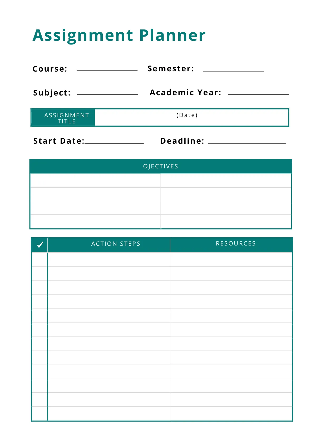 Free Printable Course Planner Template to Edit Online
