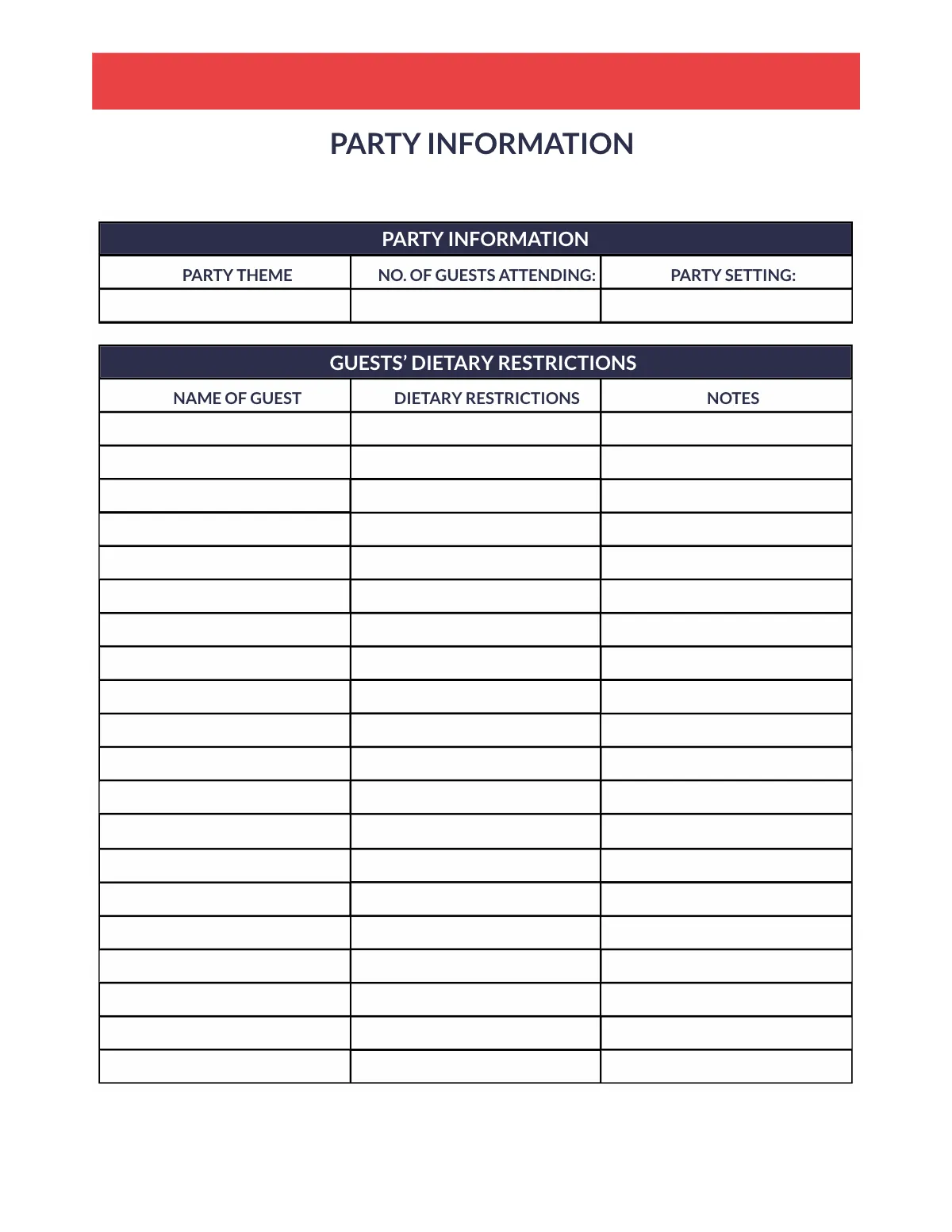 Free Party Menu Planner Template to Edit Online