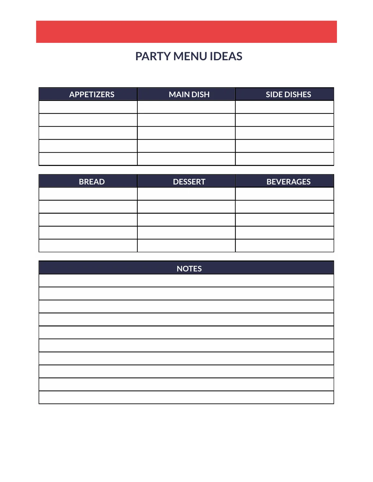 Free Party Menu Planner Template to Edit Online
