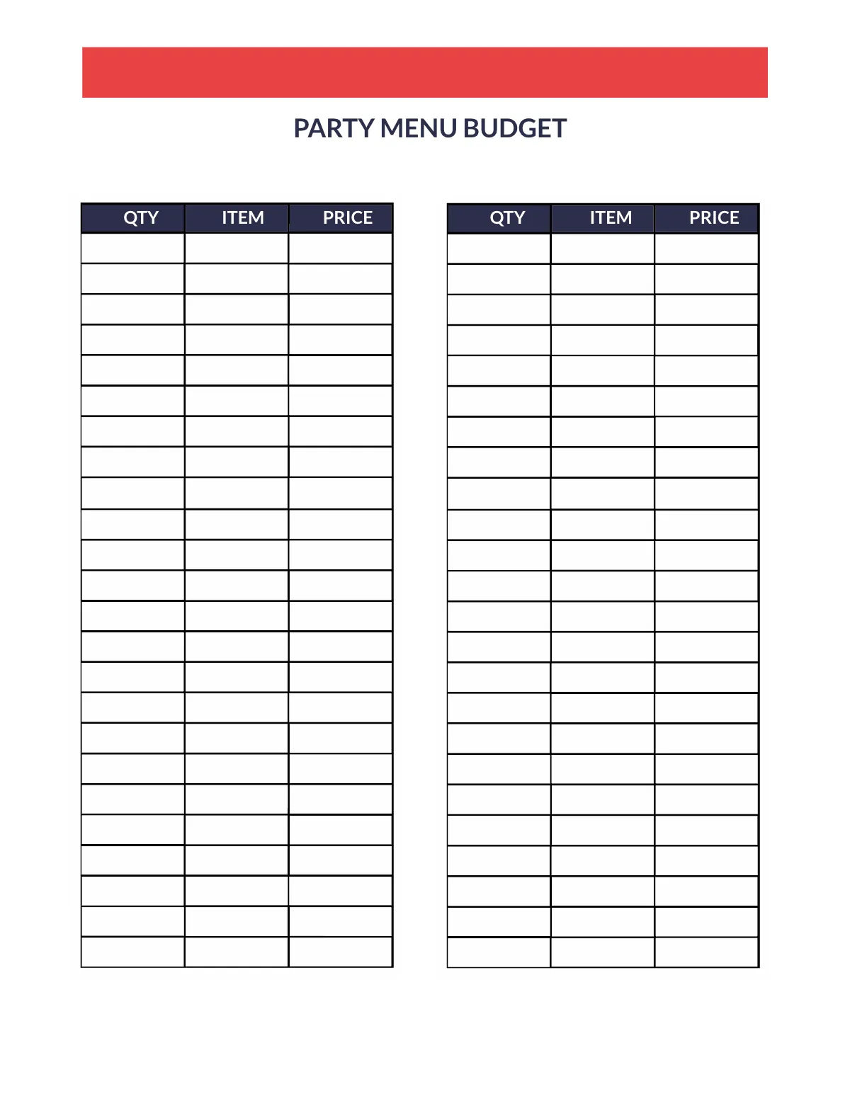 Free Party Menu Planner Template to Edit Online
