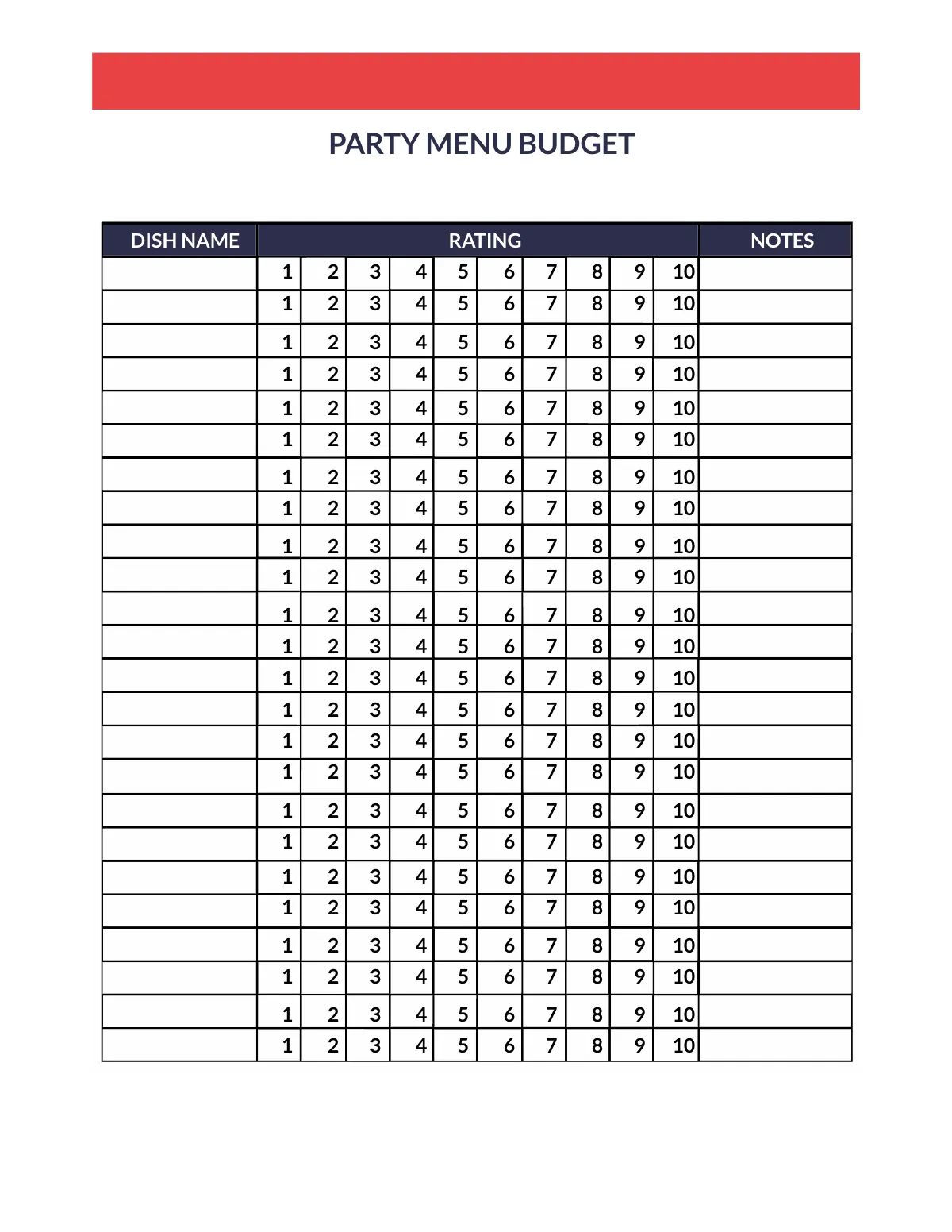 Free Party Menu Planner Template to Edit Online
