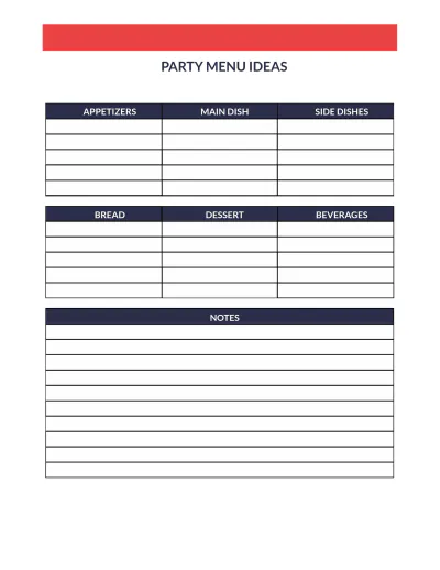 Free Party Menu Planner Template to Edit Online