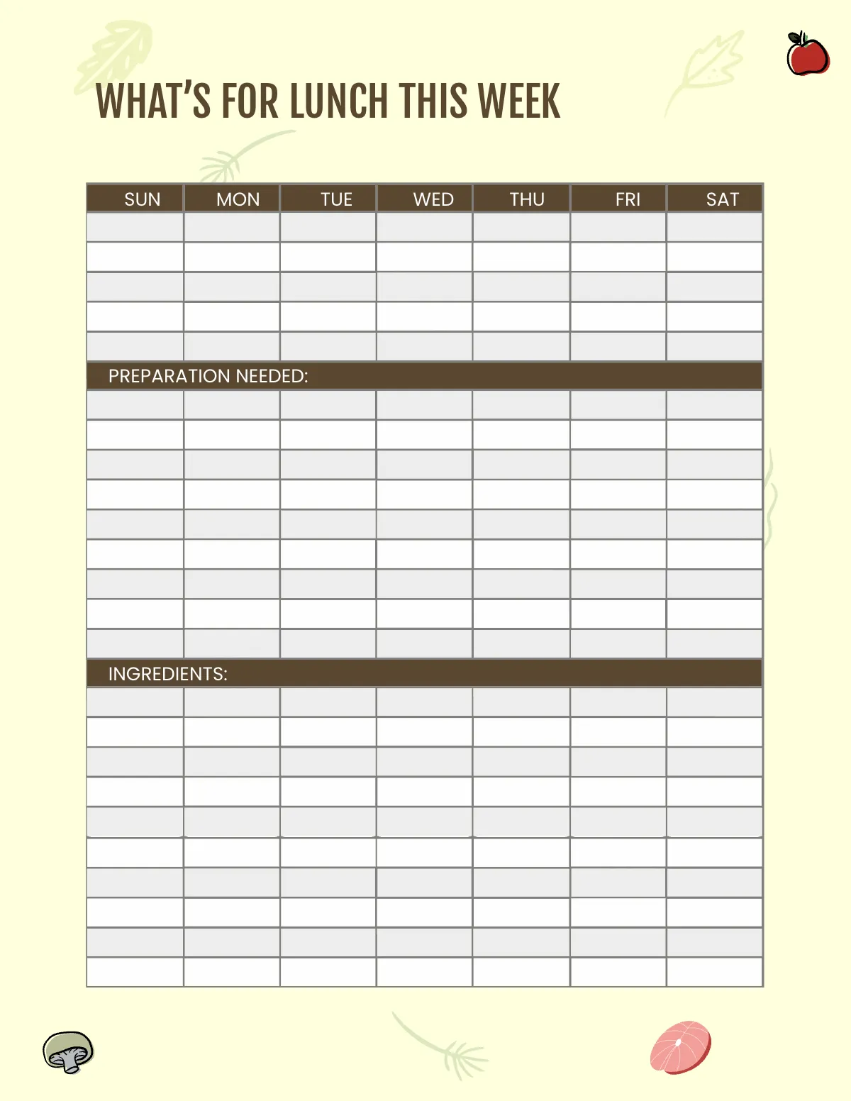 Free Lunch Meal Planner Template to Edit Online
