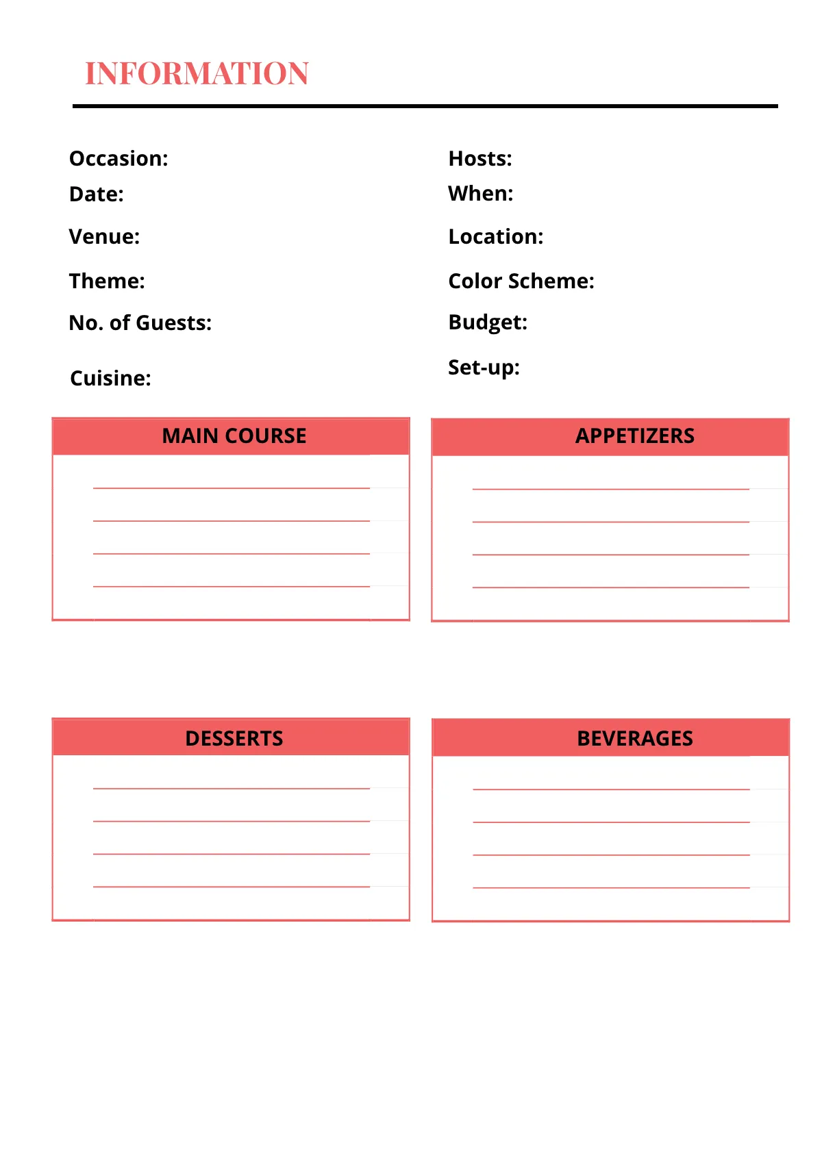 Free Event Menu Planner Template to Edit Online