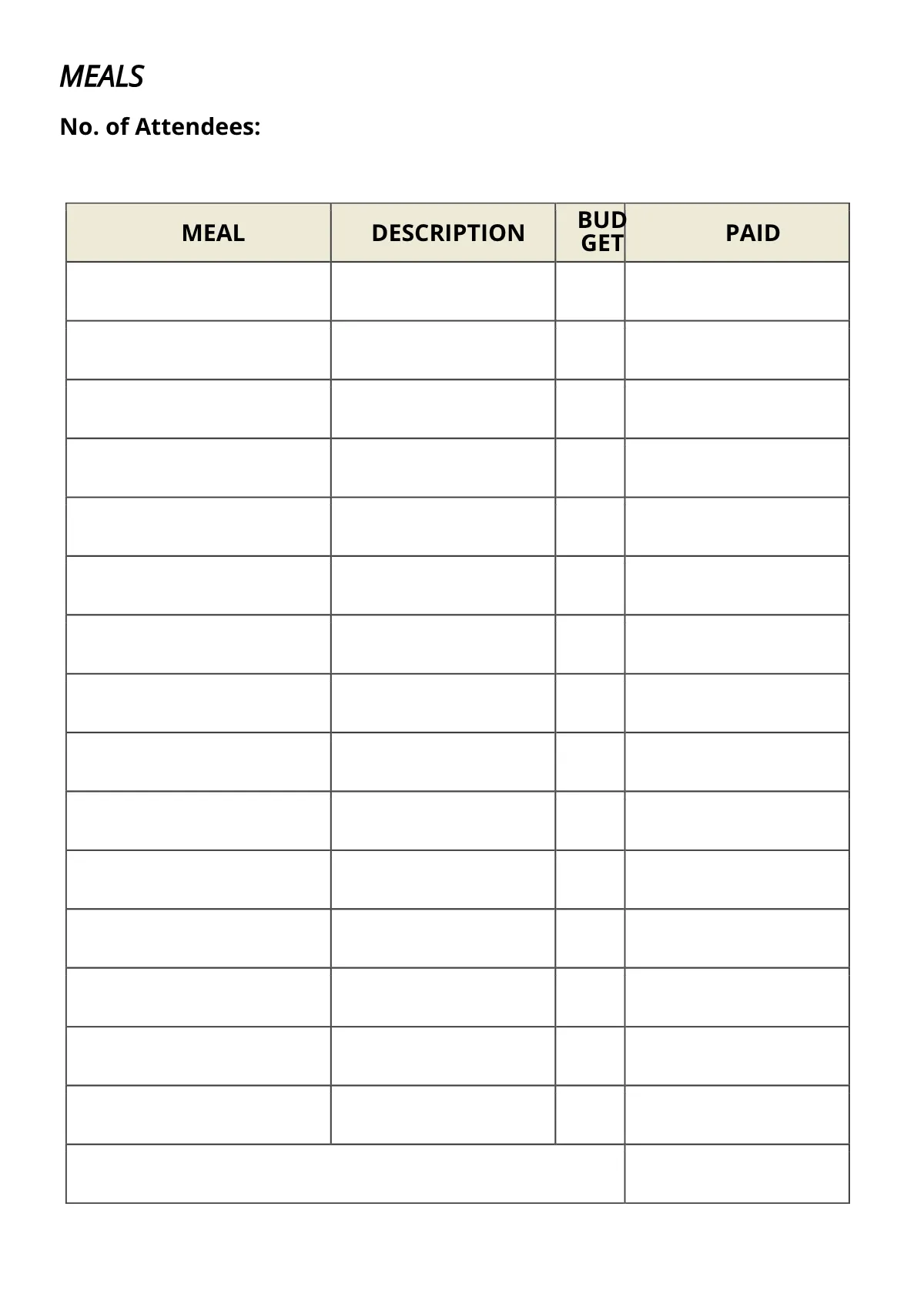 Free Event Meal Planner Template to Edit Online