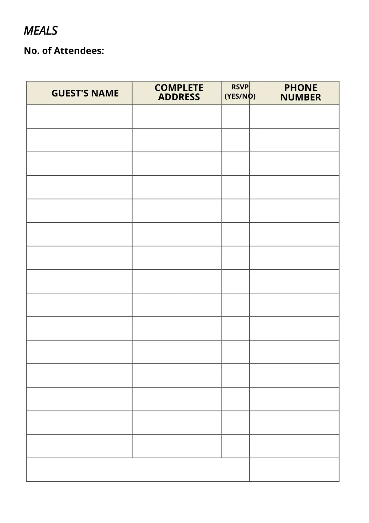 Free Event Meal Planner Template to Edit Online