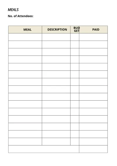 Free Event Meal Planner Template to Edit Online