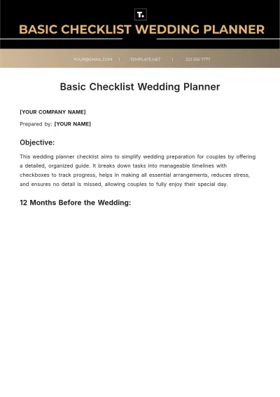Free Basic Checklist Wedding Planner Template to Edit Online