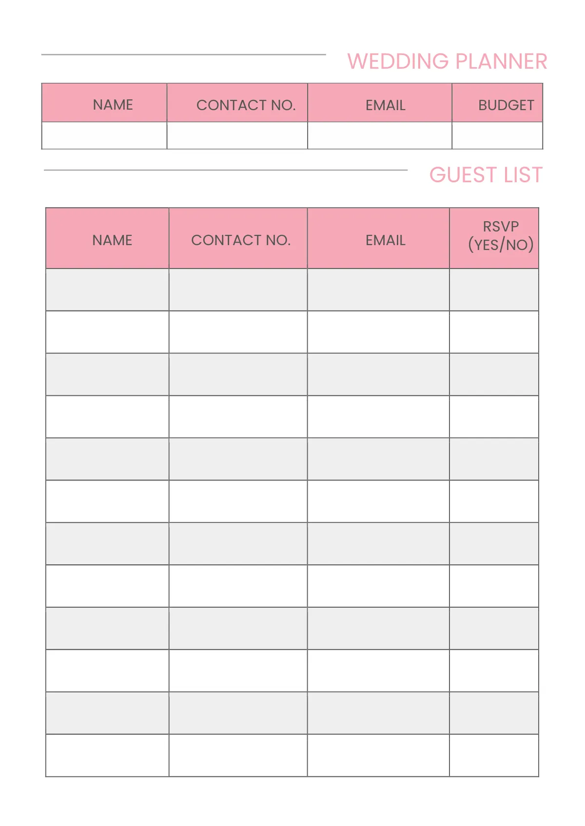 Free Sample 12-Month Wedding Planner Template to Edit Online