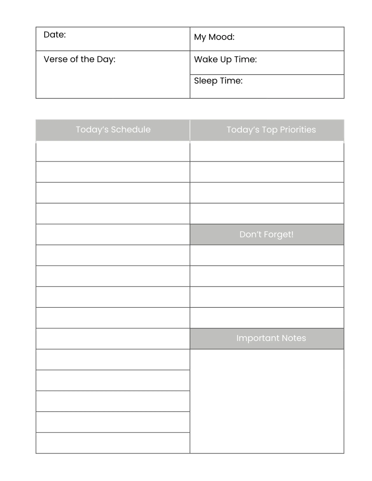 Free Basic Daily Planner Template to Edit Online