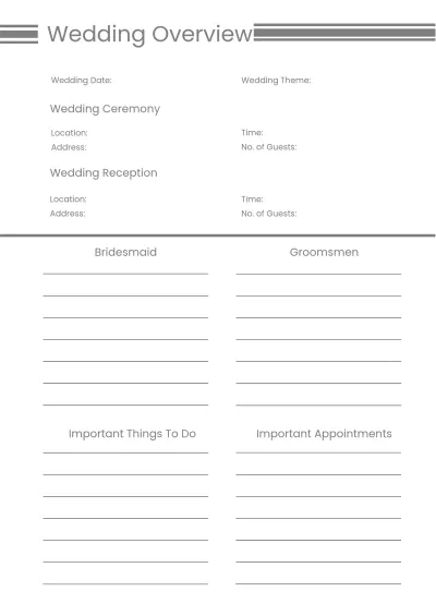 Free Sample Digital Wedding Planner Template to Edit Online