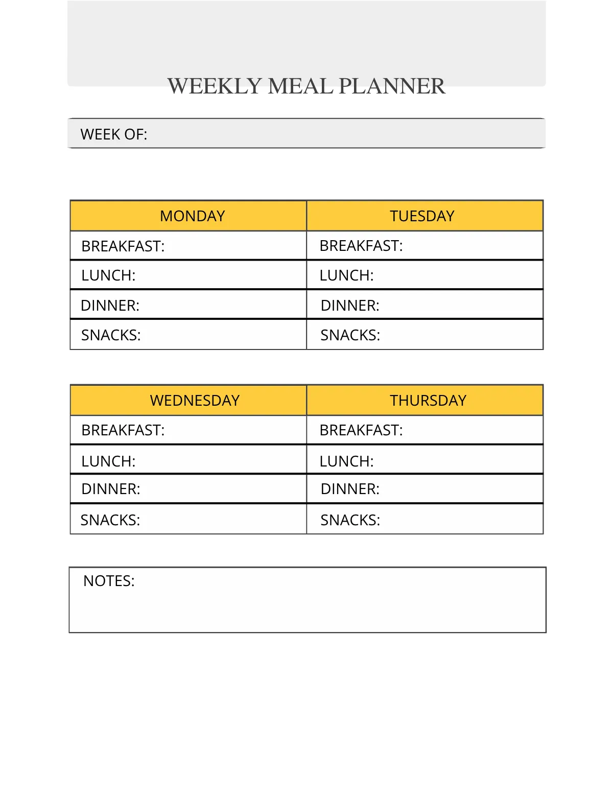 Free Printable Meal Planner Template to Edit Online